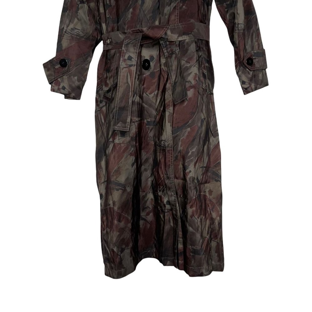 London Fog Vintage 1990's Abstract Wool Lined Long Trench Rain Coat 6 Petite - Picture 3 of 8